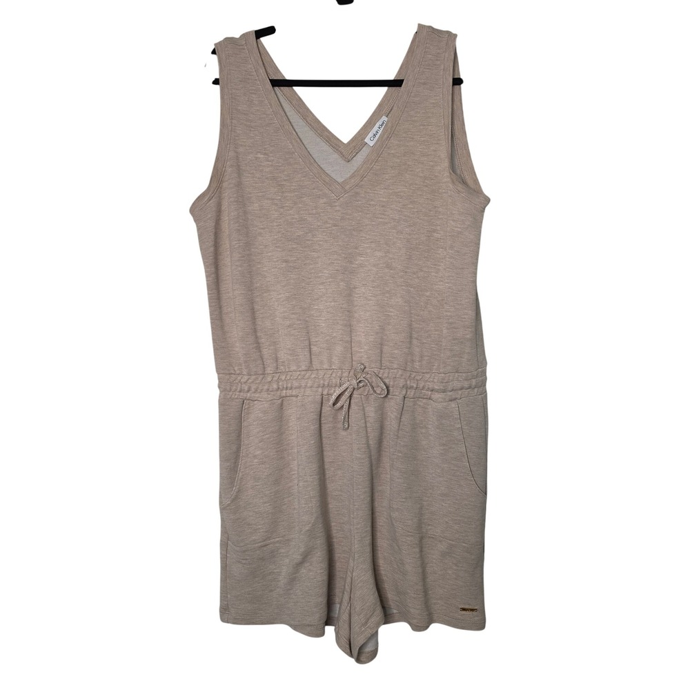 Calvin Klein Romper Women L Beige Sleeveless V-Neck Loungewear Drawstring Pocket